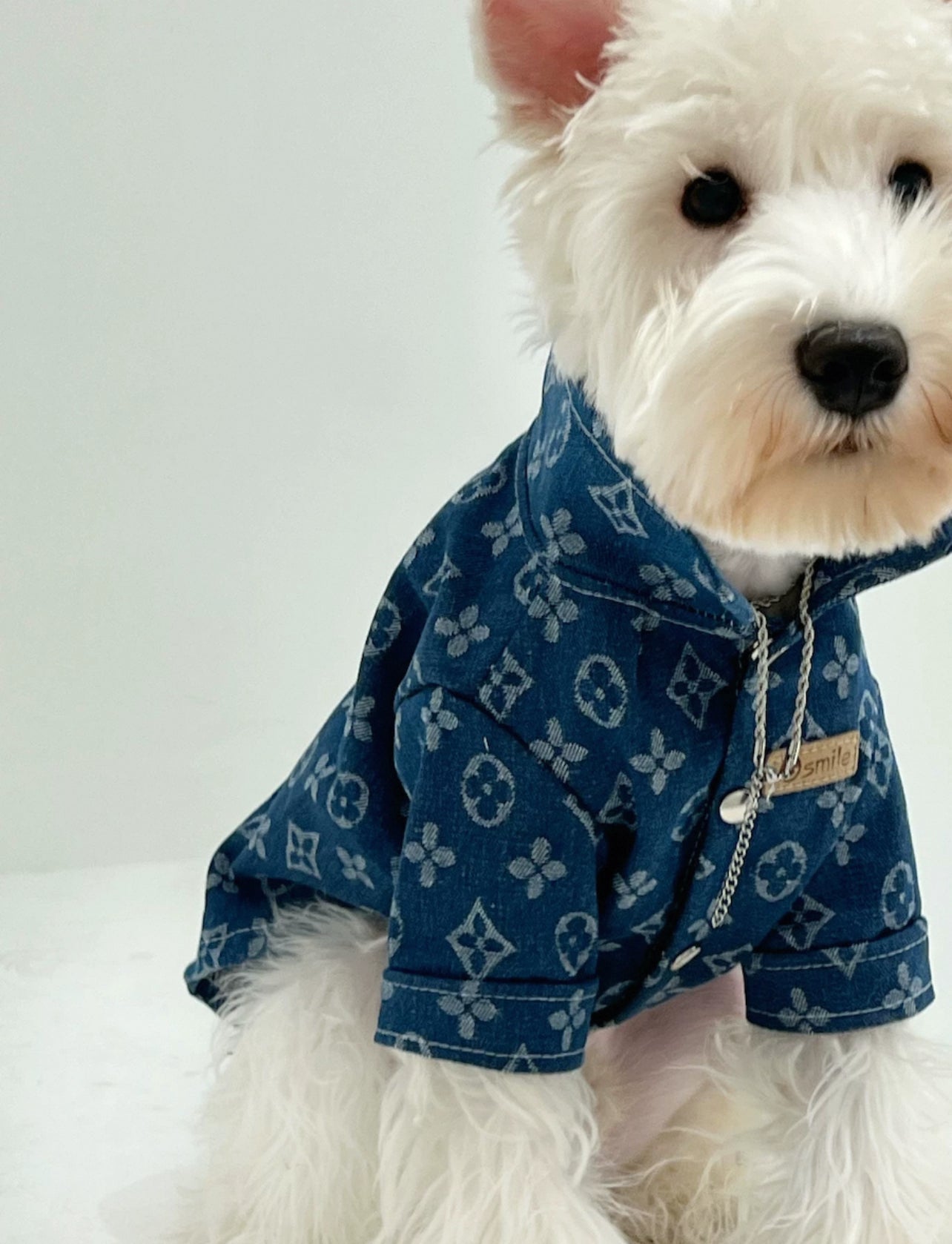 Luxury Denim Shirt for Dogs & Cats – Stylish Monogram Pet Apparel