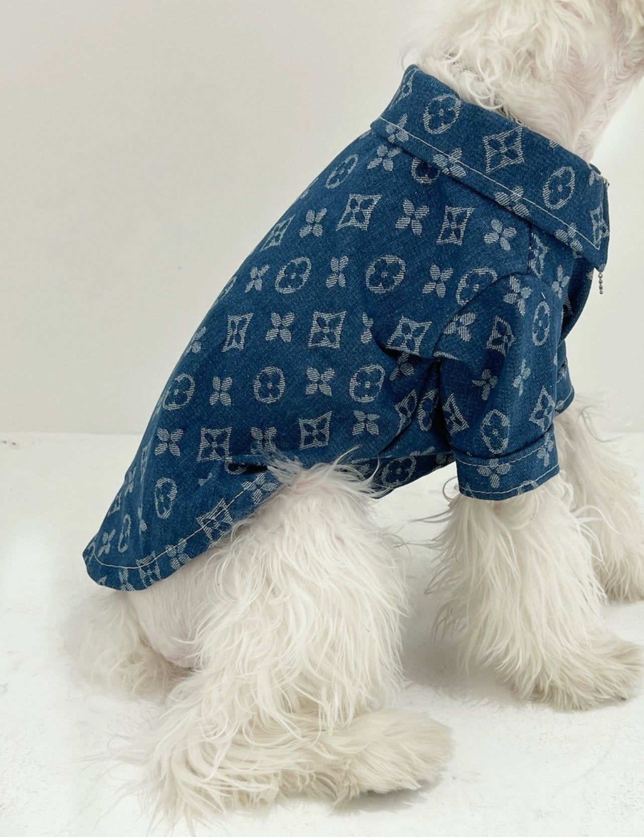 Luxury Denim Shirt for Dogs & Cats – Stylish Monogram Pet Apparel
